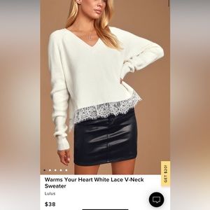 Lulus Warm Your Heart White Lace V-Neck Sweater